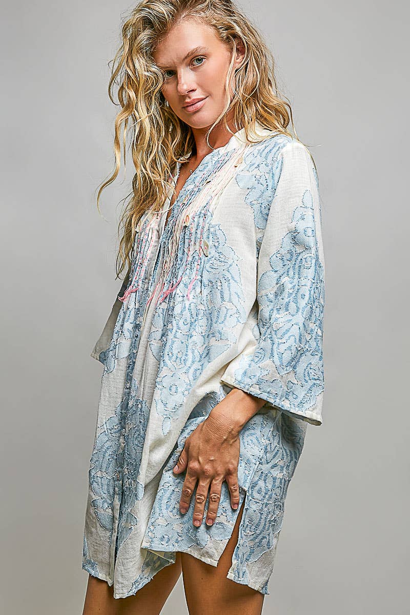 Embroidered Cotton Pinstripe Tunic Dress