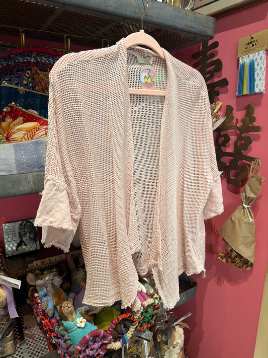Blush Short Sleeve Net Crochet Cardigan
