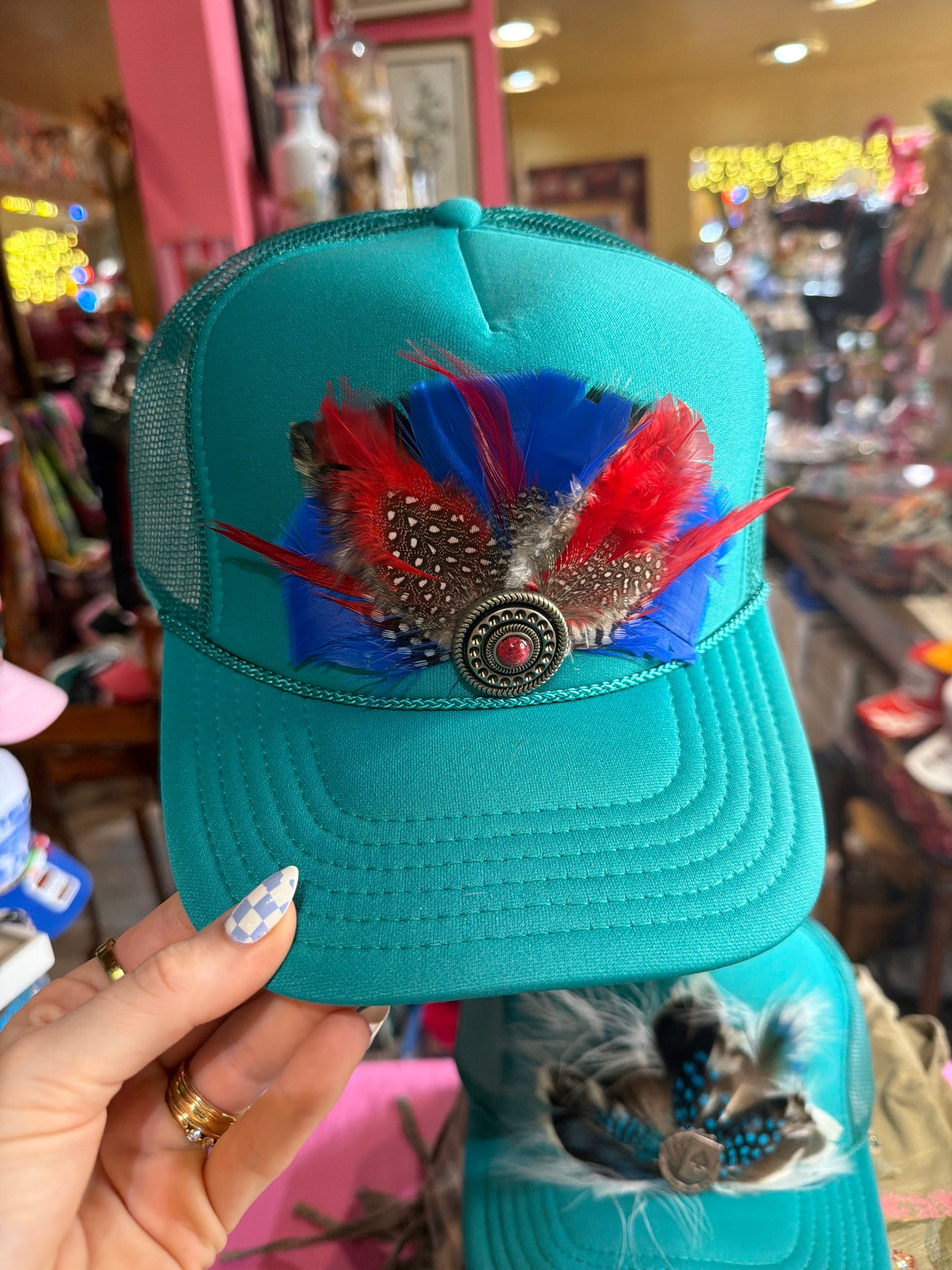 Feather Trucker Hat, Handmade, Unique, One of a Kind