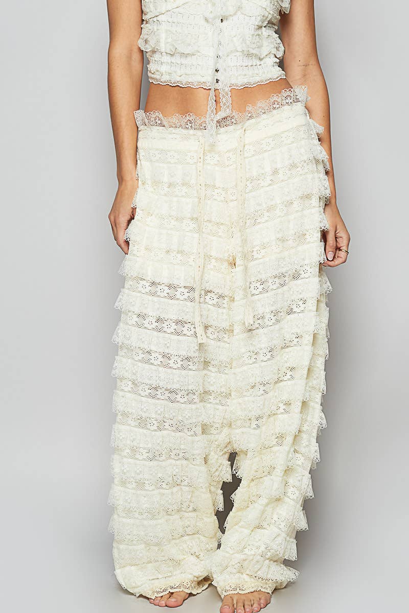 Cream Lace Ruffle Pants