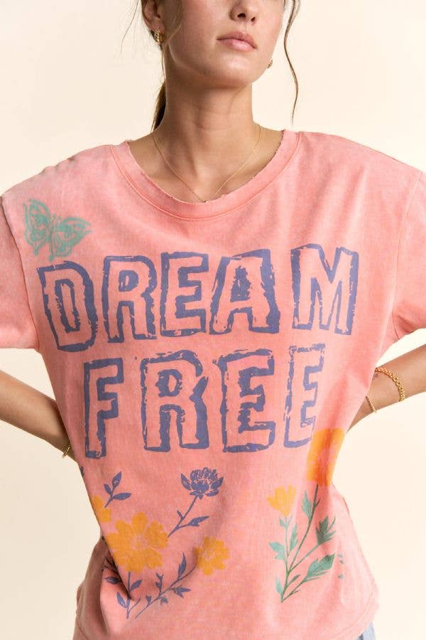 DREAM FREE FLORAL GRAPHIC MINERAL WASH TOP