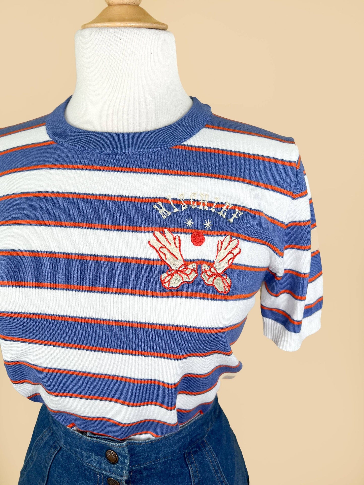 Mischief Maker Short Sleeve Relaxed Striped Sweater in Blue/Orange