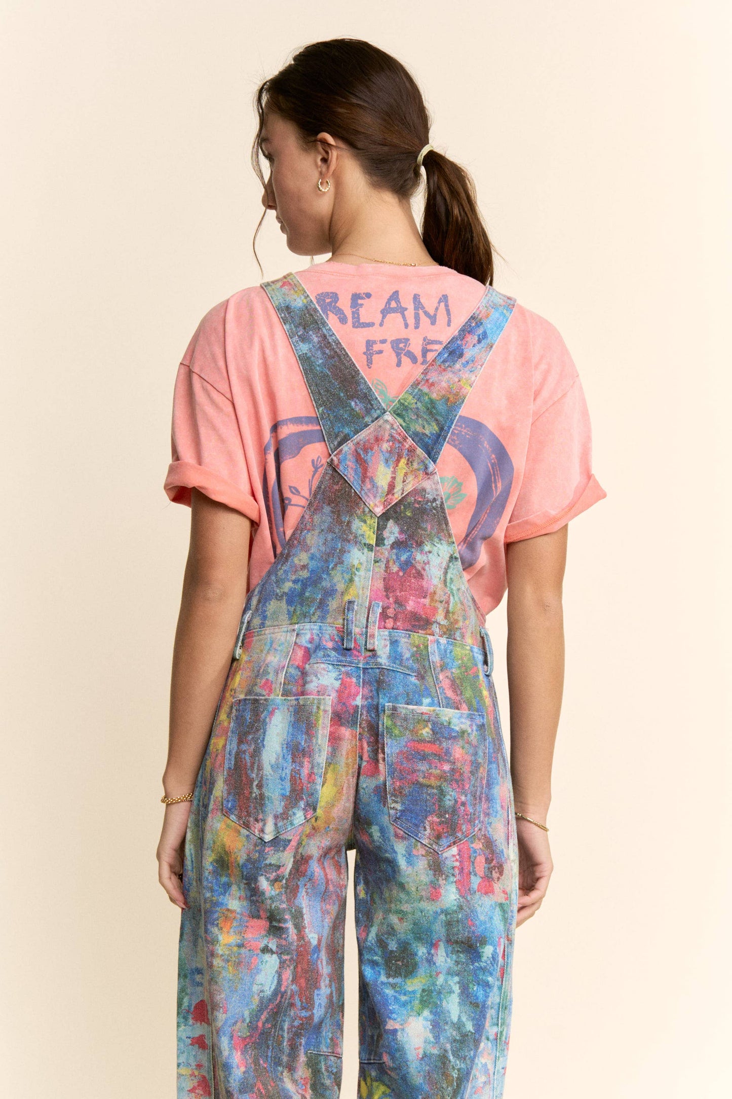 WATER COLOR DENIM BARREL PANTS OVERALL JUMPSUIT