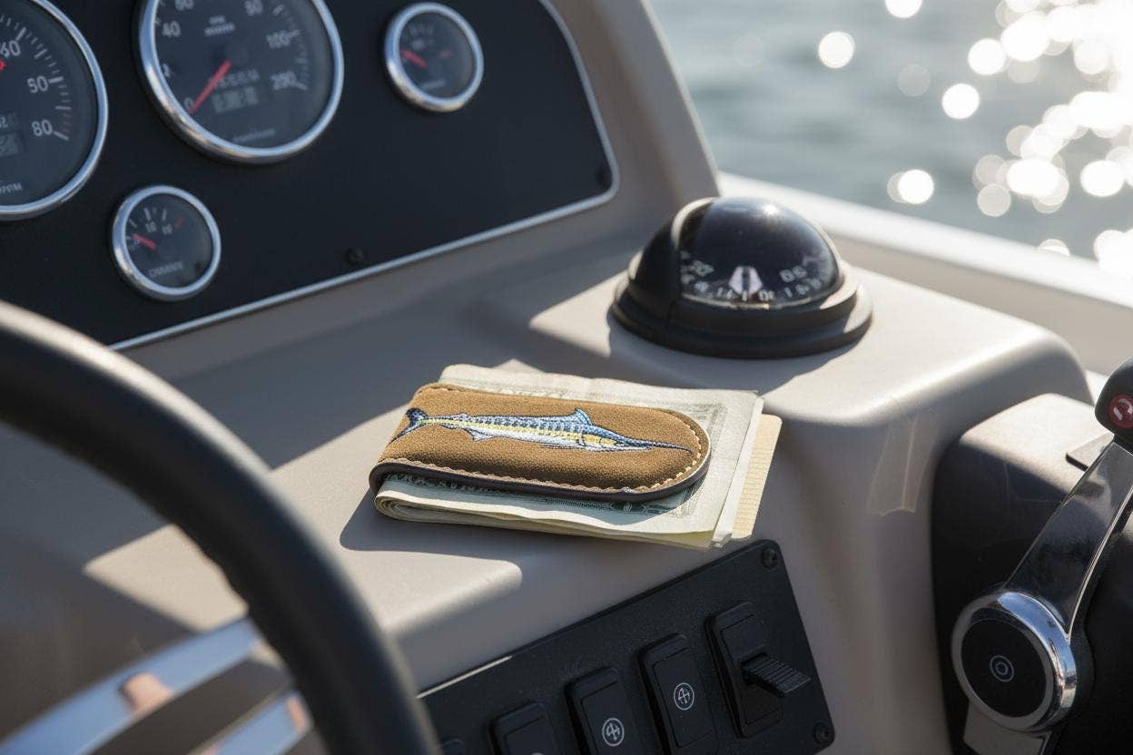 Embroidered Fish Leather Money Clip