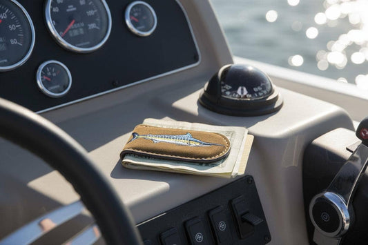 Embroidered Fish Leather Money Clip
