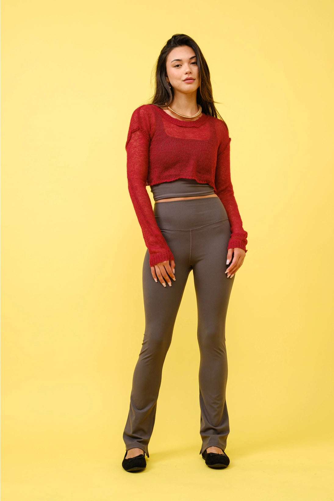 Wine Red Knit Cropped Top