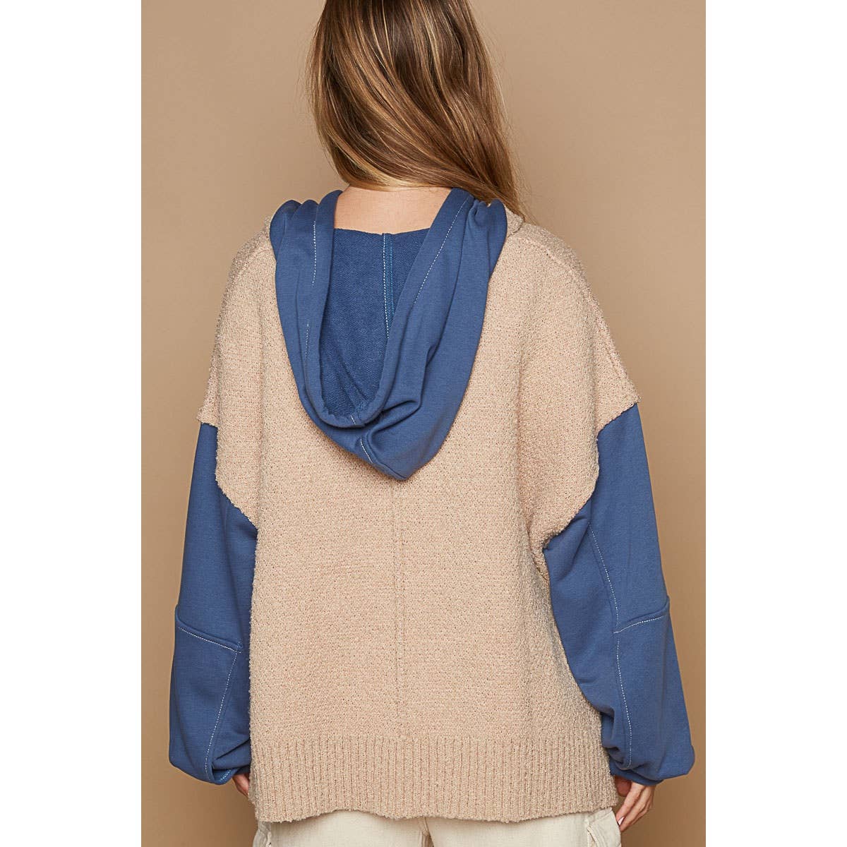 Wheat/Navy Oversized Balloon Sleeve Flower Sweater