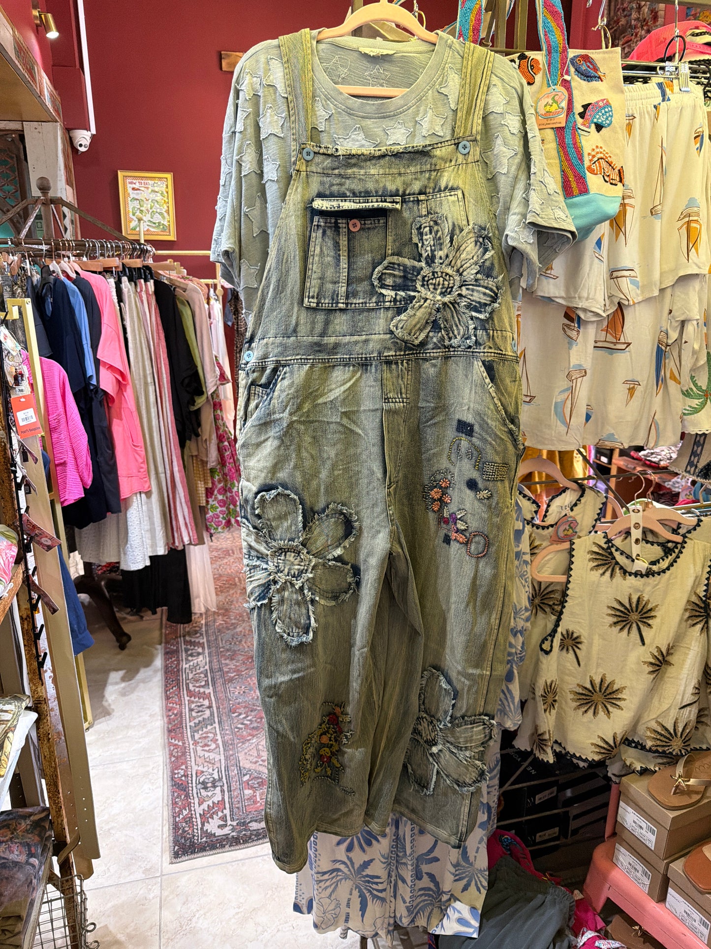Flower Power Patchwork Denim Overalls