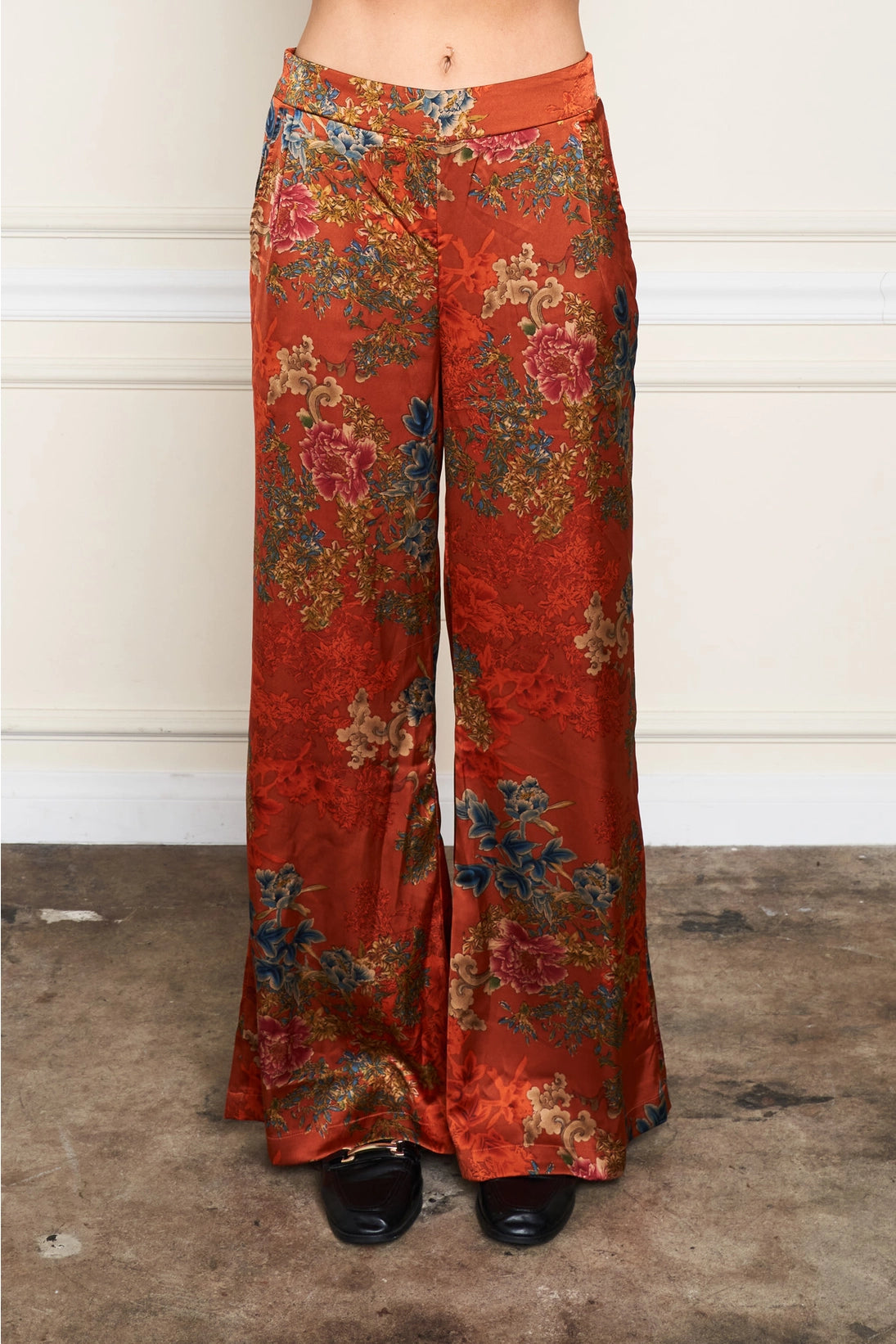 Orange Floral Silk Pants