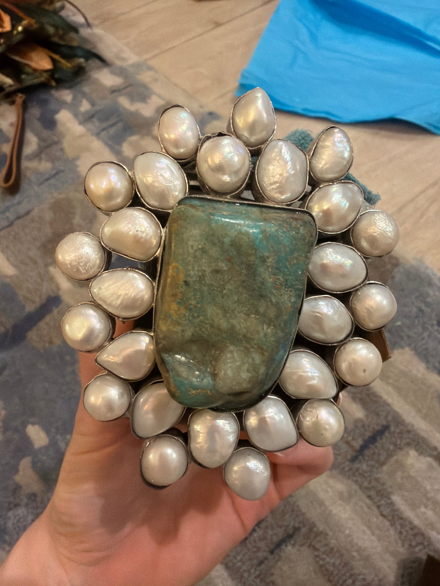 Turquoise Pearl hide belt