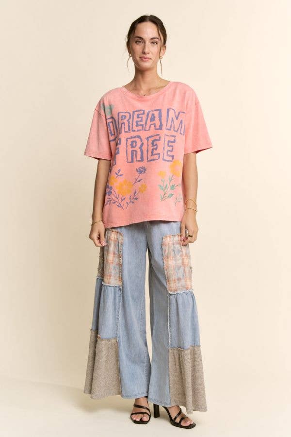 DREAM FREE FLORAL GRAPHIC MINERAL WASH TOP