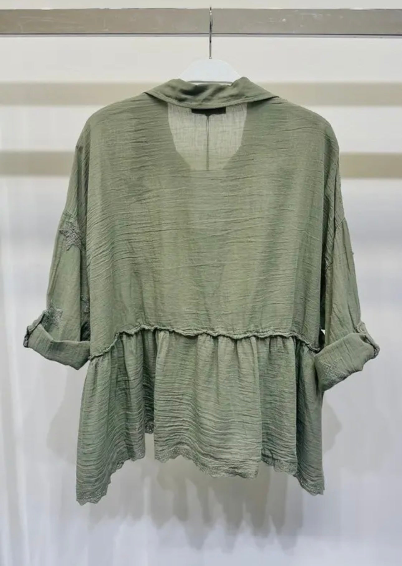 Army Green Star Terry Print Babydoll Top