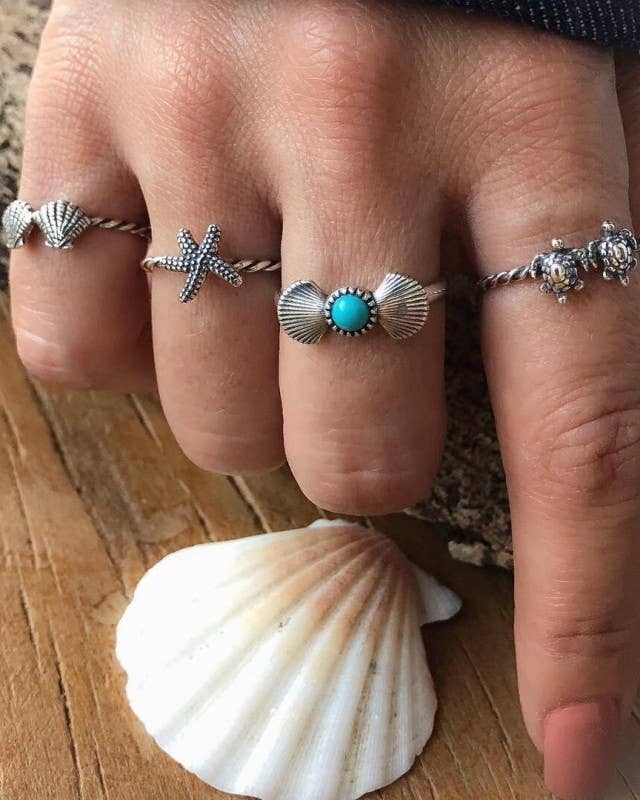 BOHO SEA LIFE OCEAN 4PC RING SET