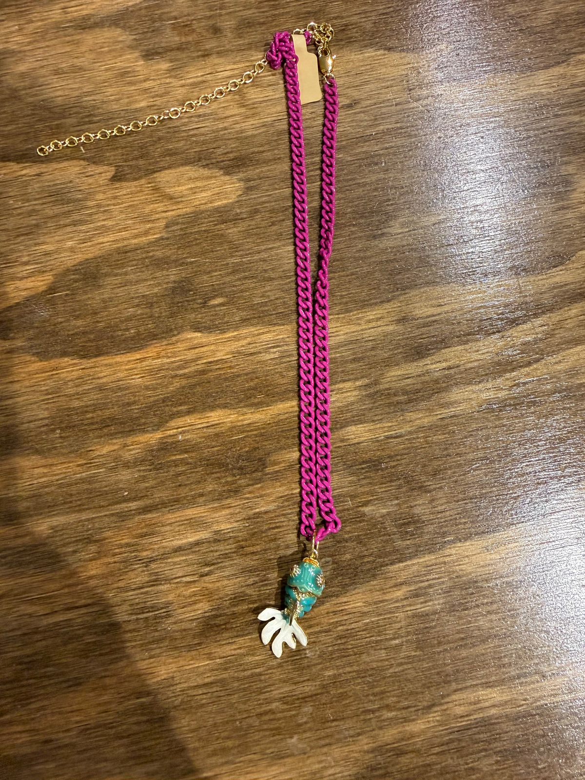 Blue Reef Fish & Pink Chain Necklace