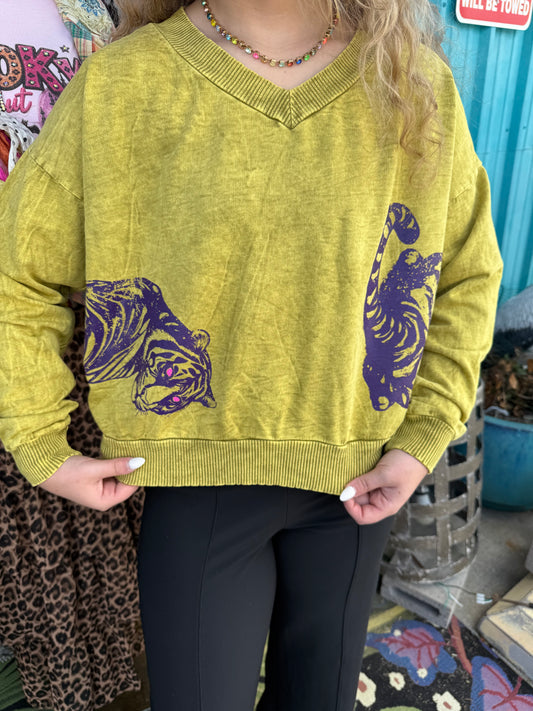 CHARTREUSE PURPLE ELECTRIC TIGER SWEATSHIRT