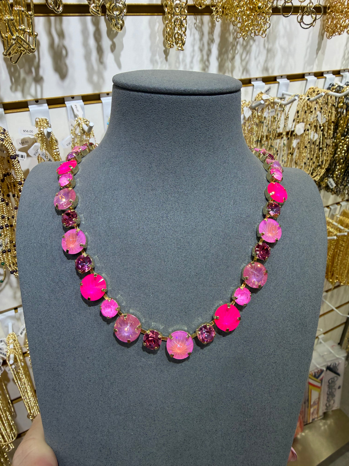 Multi Pink Drop Necklace