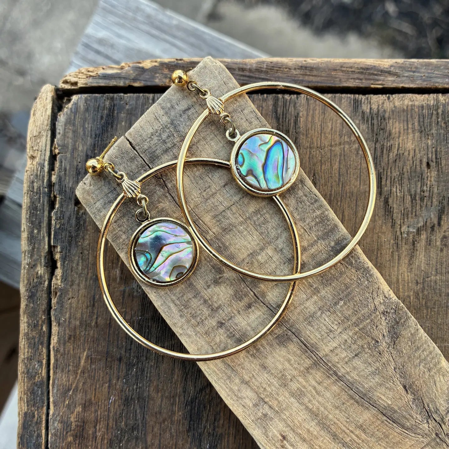 Abalone Shell & Gold Hoop Earrings