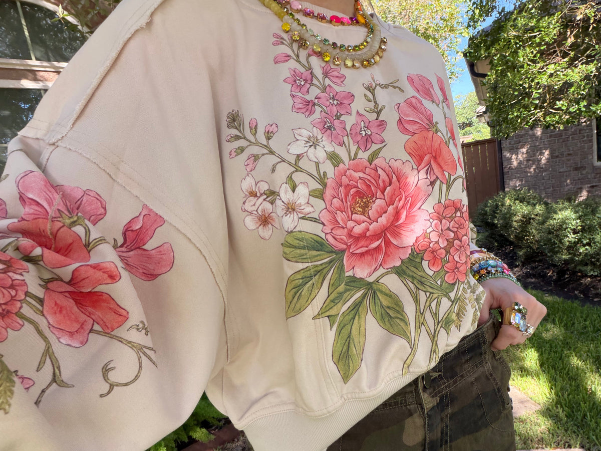Vintage Botanical Floral Cropped Sweatshirt