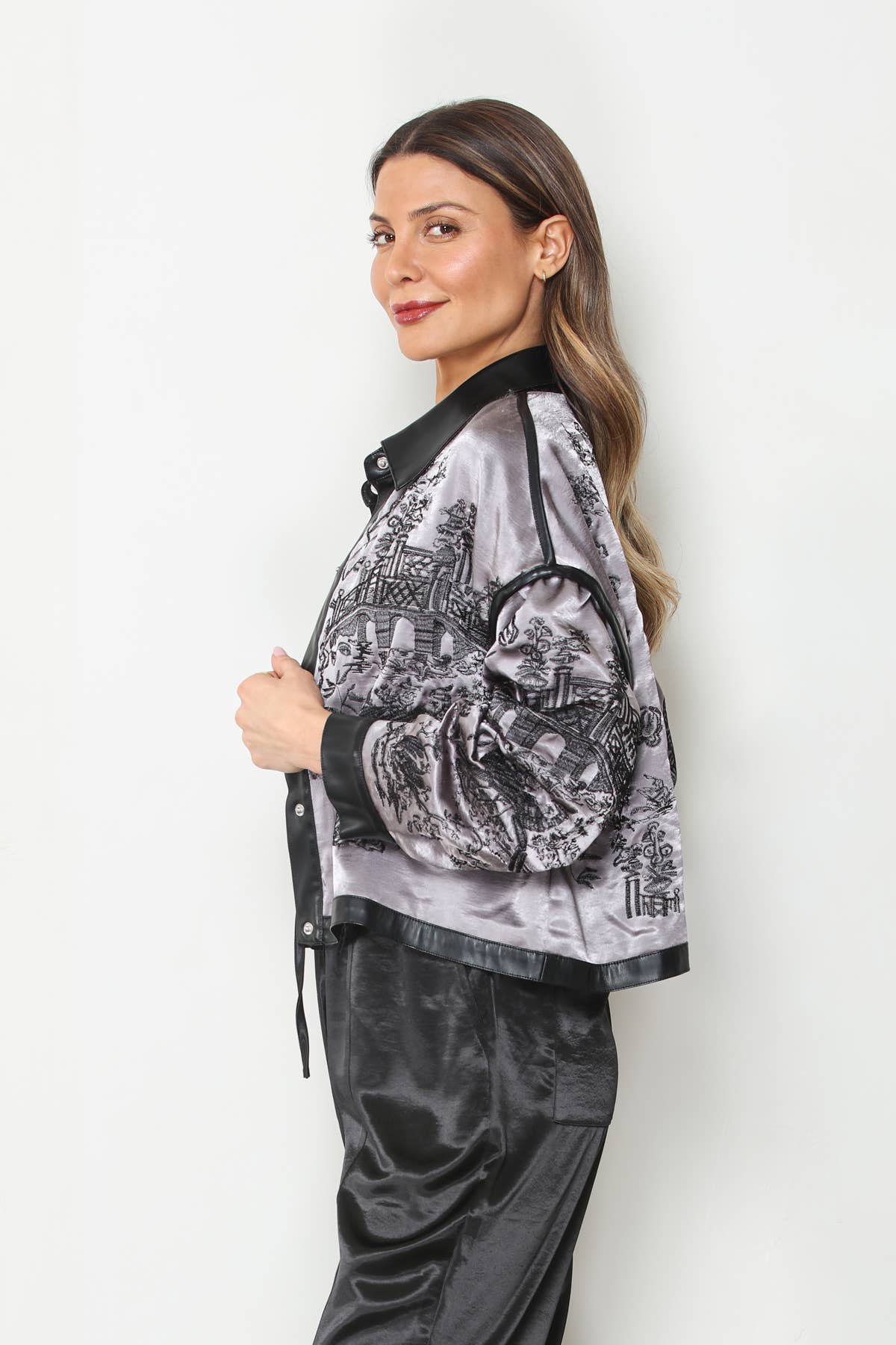 PRE ORDER SHIPS NOVEMBER 10 Embroidered Chinoiserie Crop Satin Jacket
