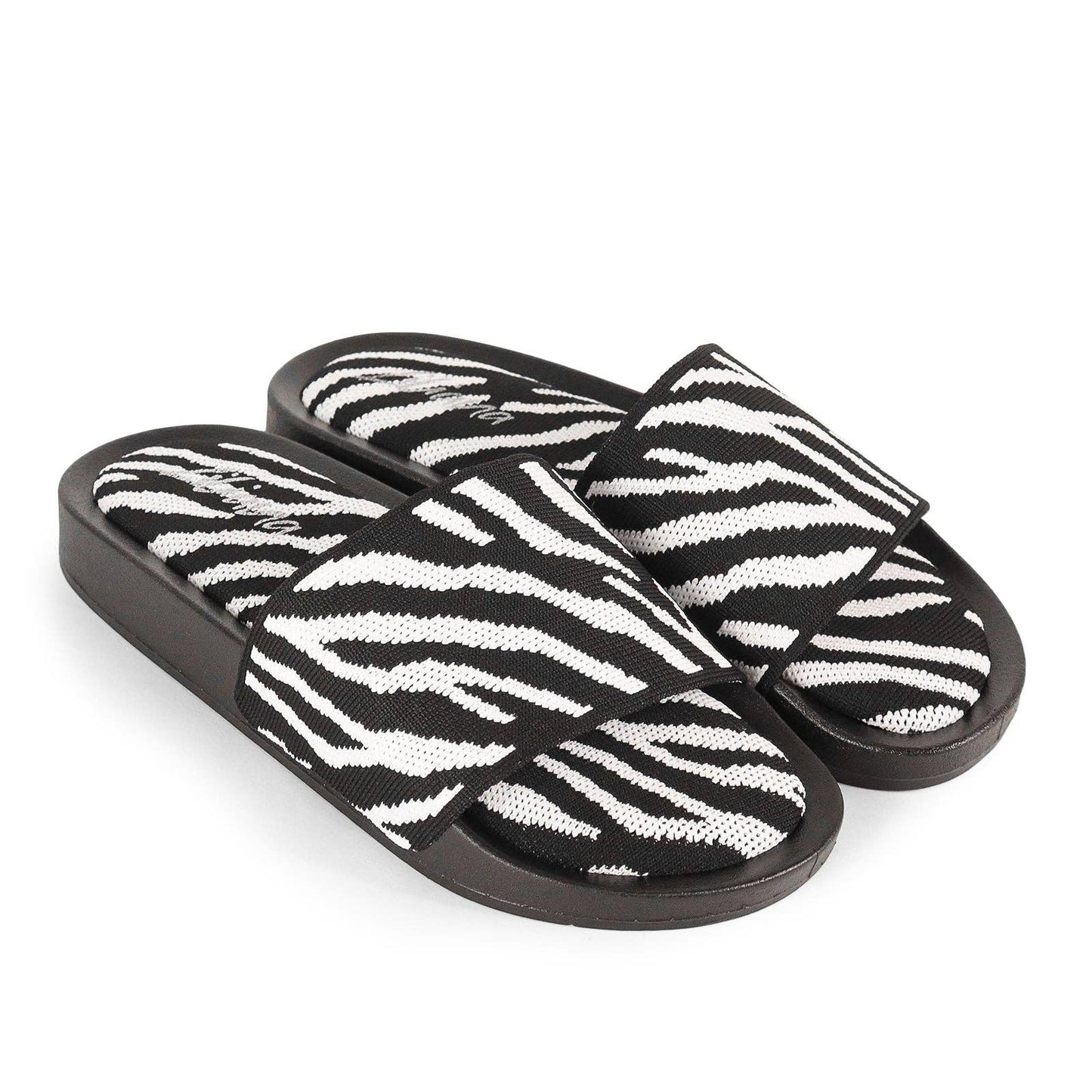 Zebra Print Black Terry Slide Sandals