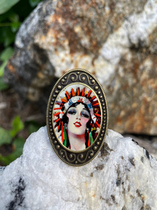 Art Deco  Headdress Antiqued Bronze Adjustable Ring