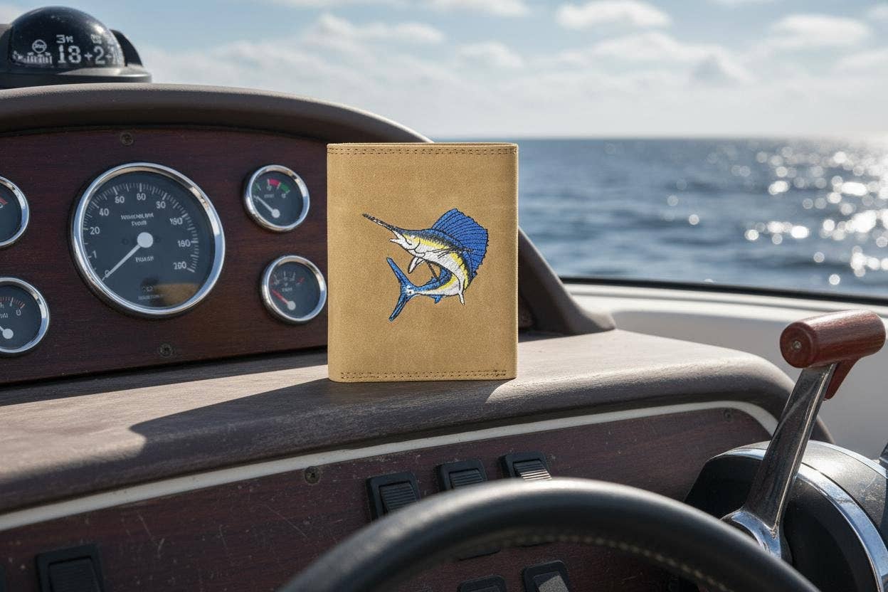 Sailfish Men's Embroidered Leather Wallet.