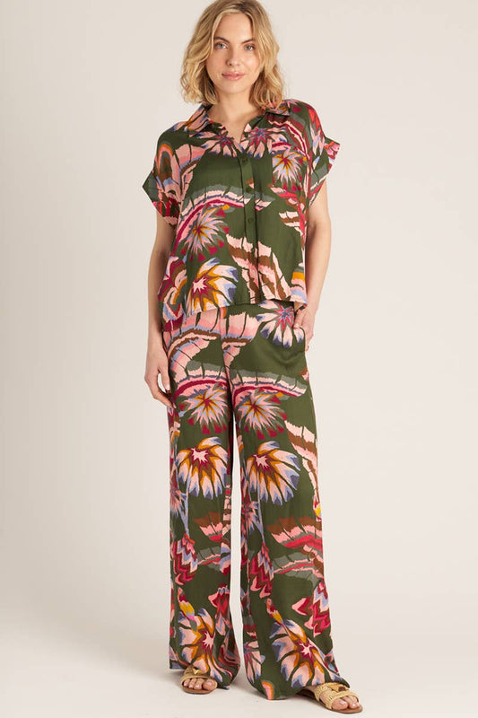 Silky Tropical Short Sleeve Pant Set