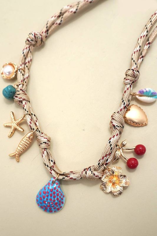 CORD CHARM-CHERRY FISH HEART FLOWER NECKLACE