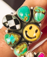 Happy Days Smiley Checkered Stone Rings - Made to Order