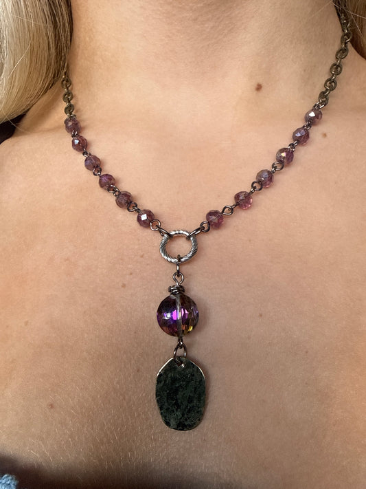 Purple Bead Iridescent Drop Necklace