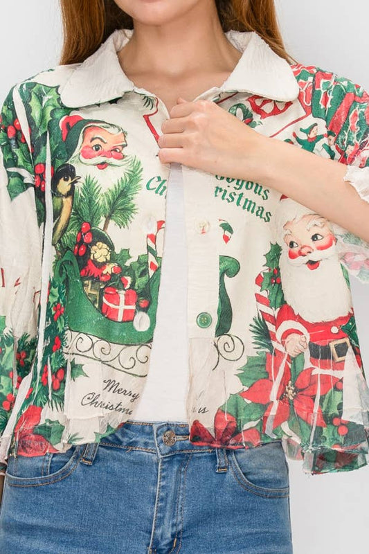 Cropped Button-Up Ruffle Detailed Jacket