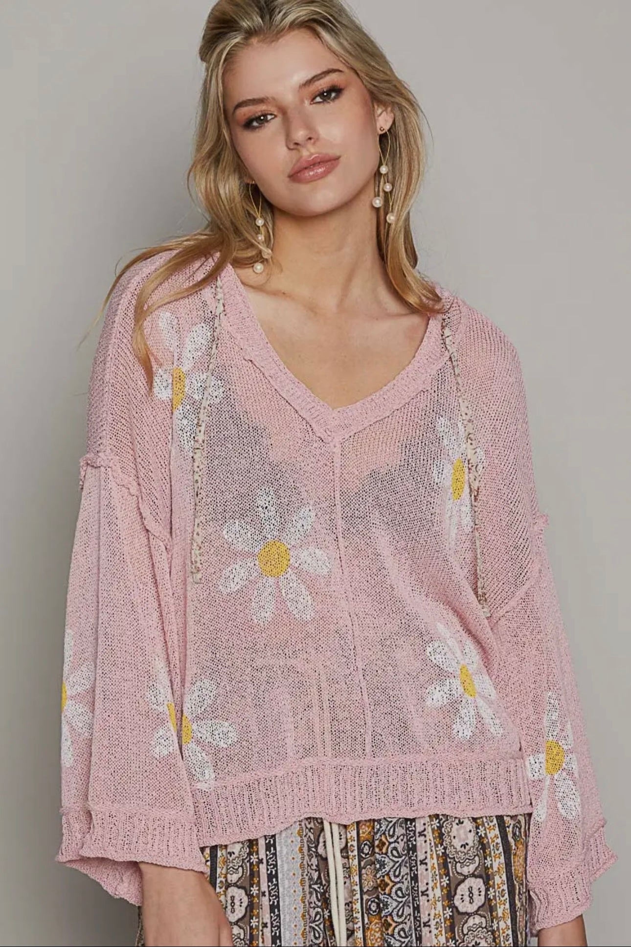 Pink Daisy Knit Pullover