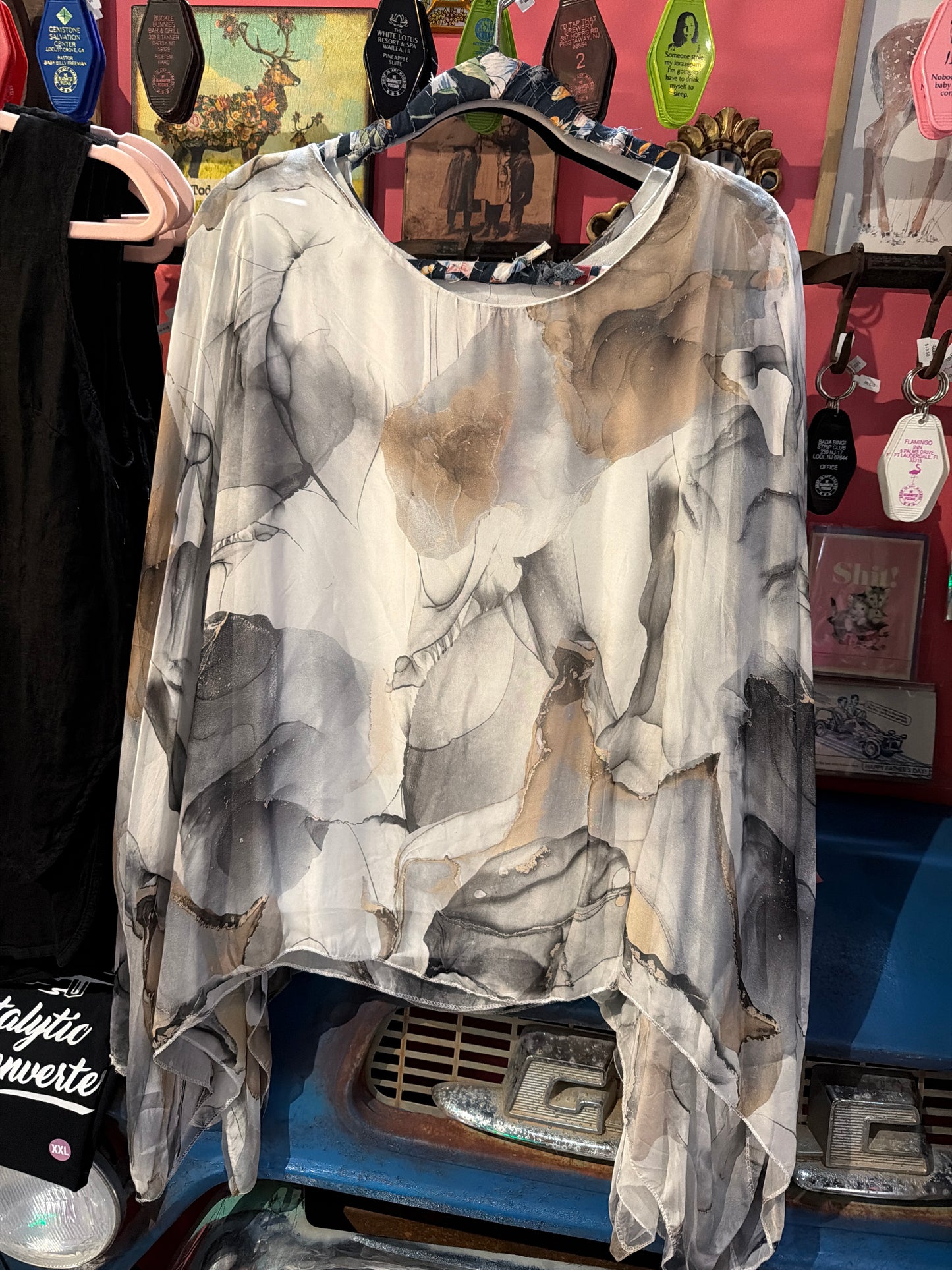 Grey Floral Silky Blouse