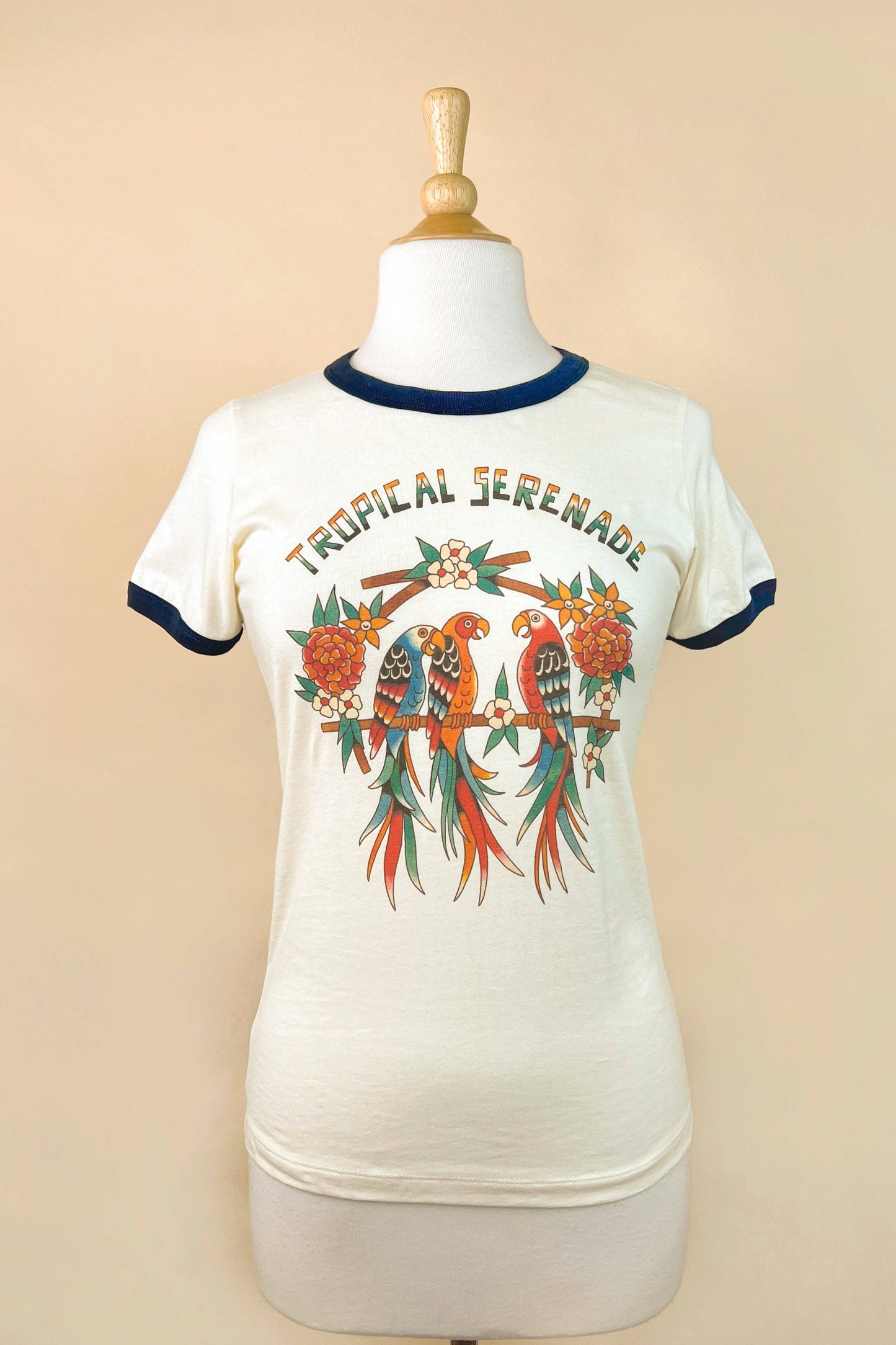 Tropical Serenade Fitted Ringer Tee in Natural/Navy