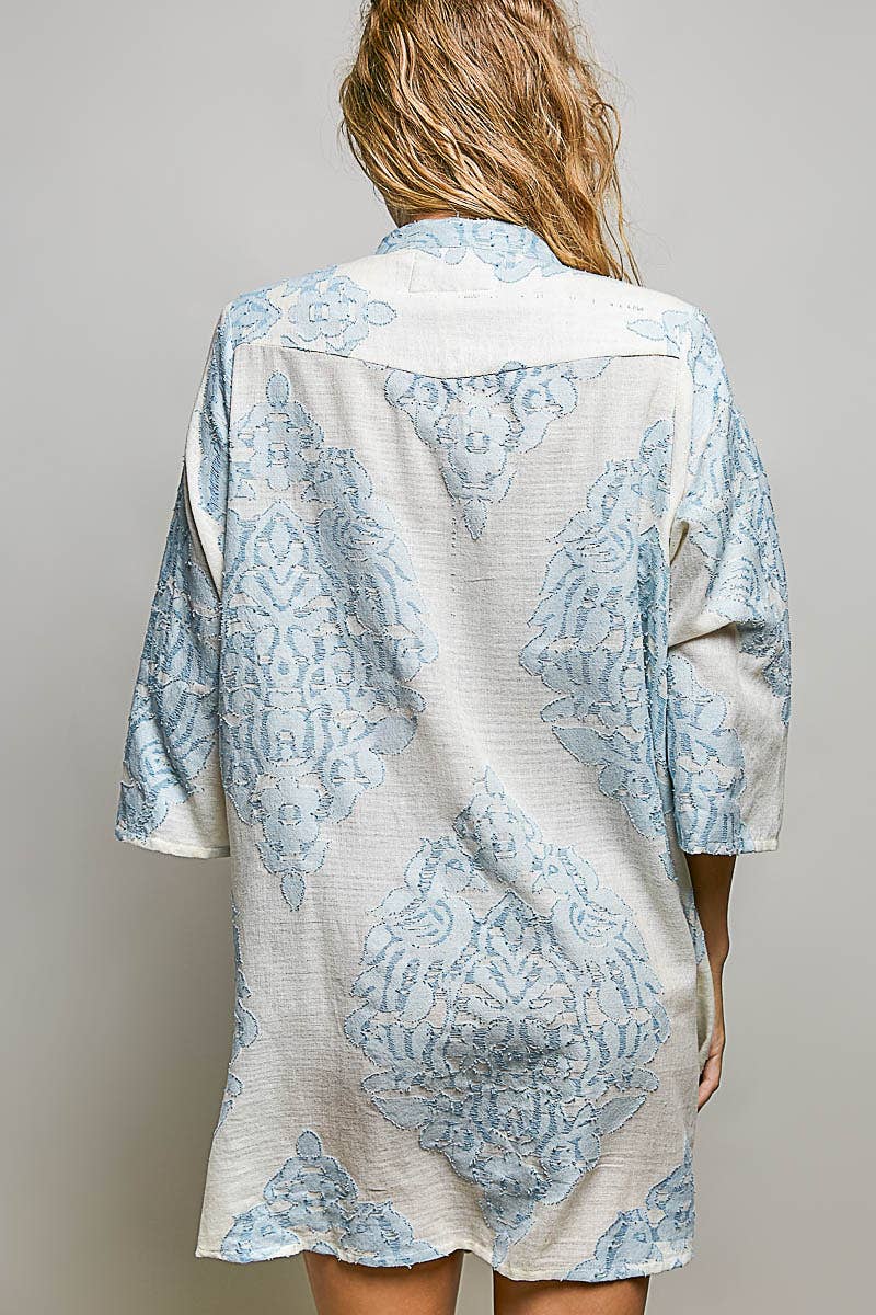 Embroidered Cotton Pinstripe Tunic Dress