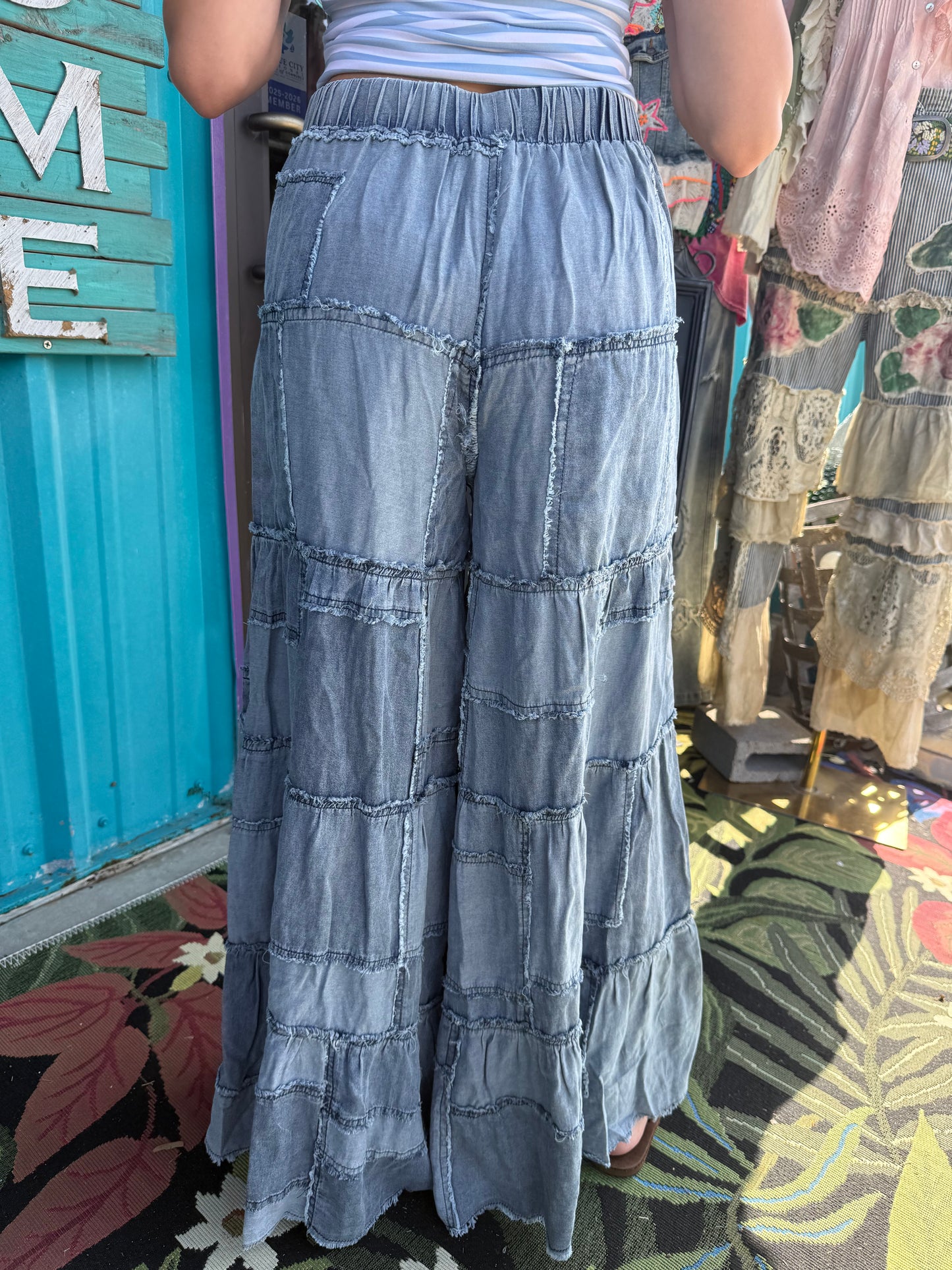 Patch Denim Wide Leg Pant