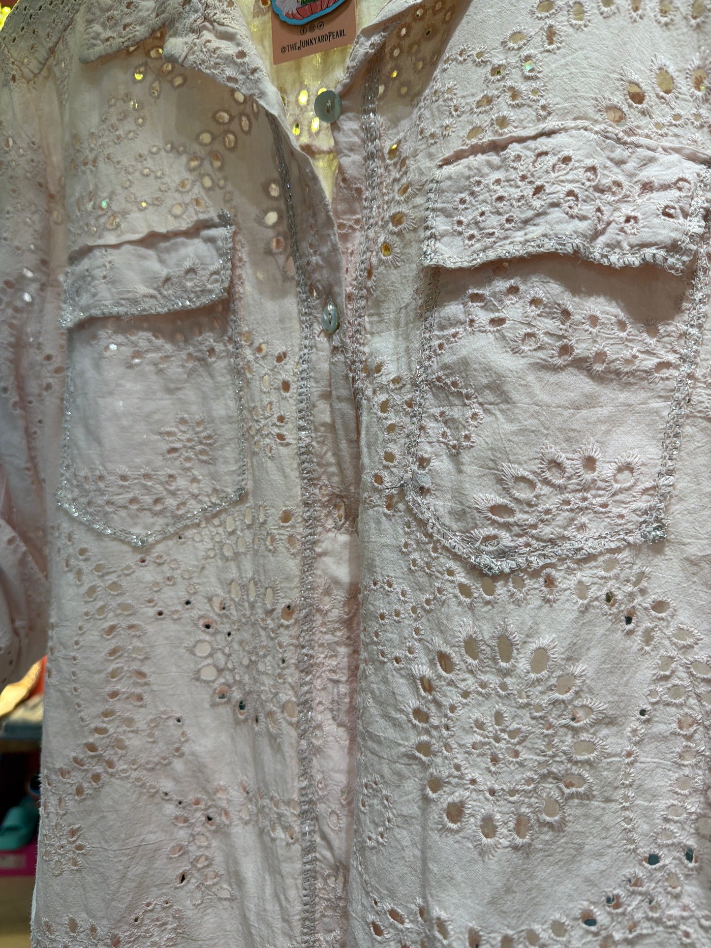 Pink Sparkle Eyelet Button Up