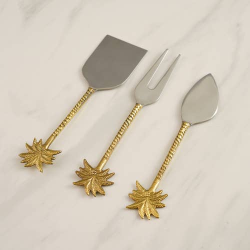 Gold Palm Trees & Stainless Cheese Set, Set of 3