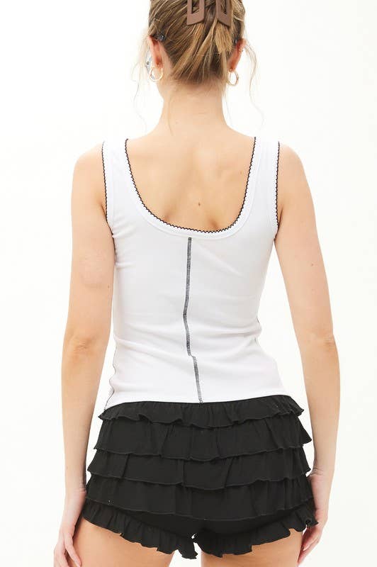 Ribbed Contrast Stitch Top