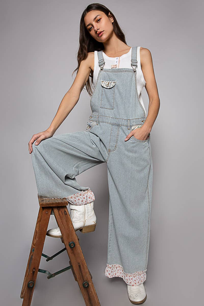 Vintage washed front pockets floral patches overalls