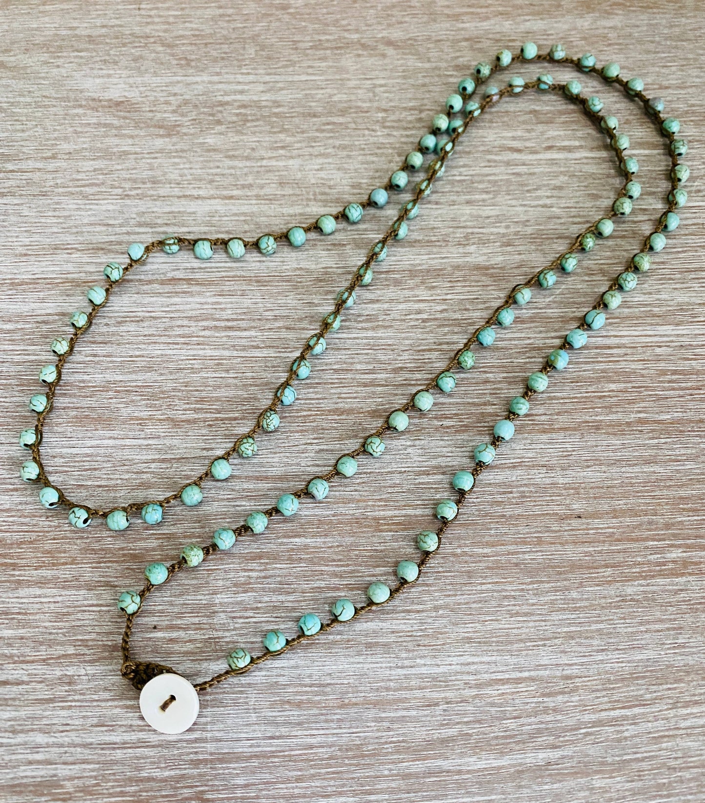 Long Turquoise Stone Strand Necklace To Wear Long, Wrapped