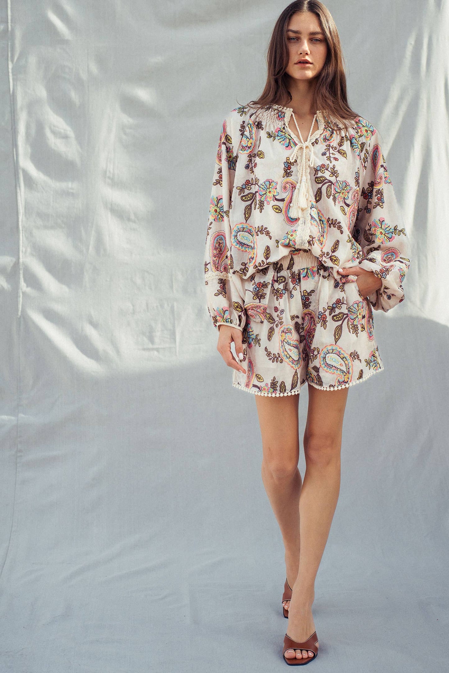 Embroidered Boho Paisley Blouse Top