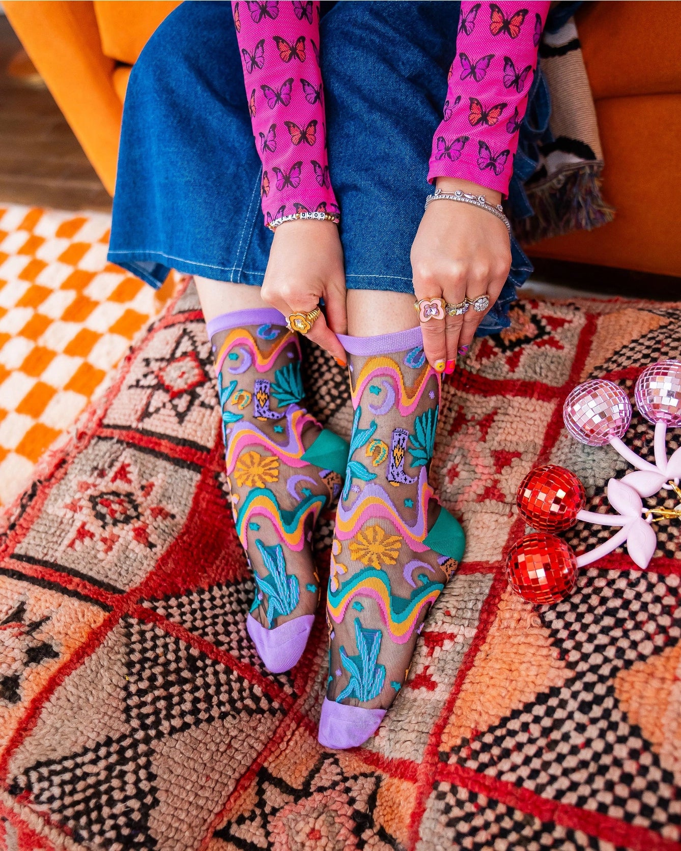 Desert Disco Black Sheer Crew Sock
