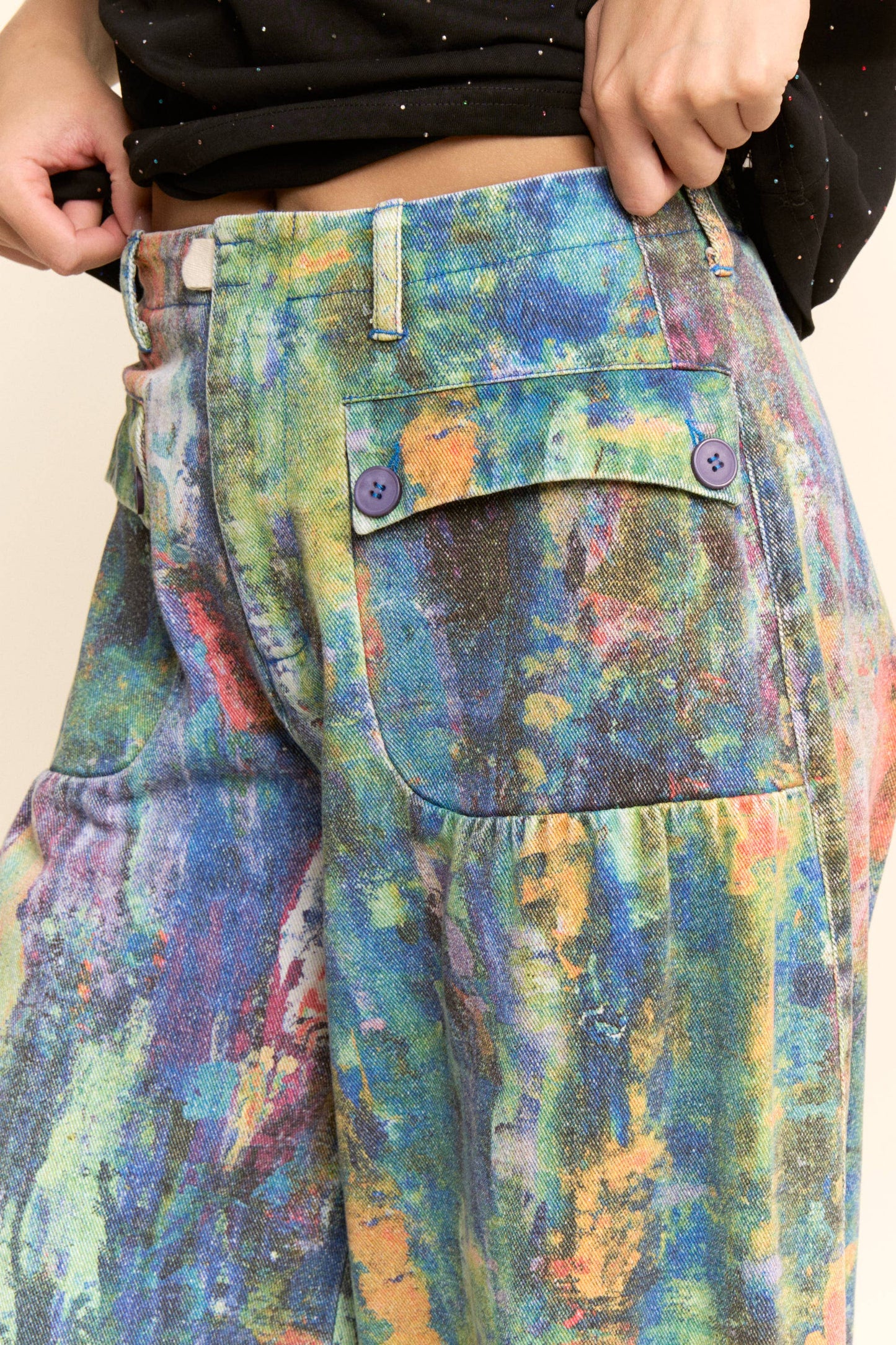 PLUS SIZE DENIM WIDE OPEN MID HIGH WAIST PANT