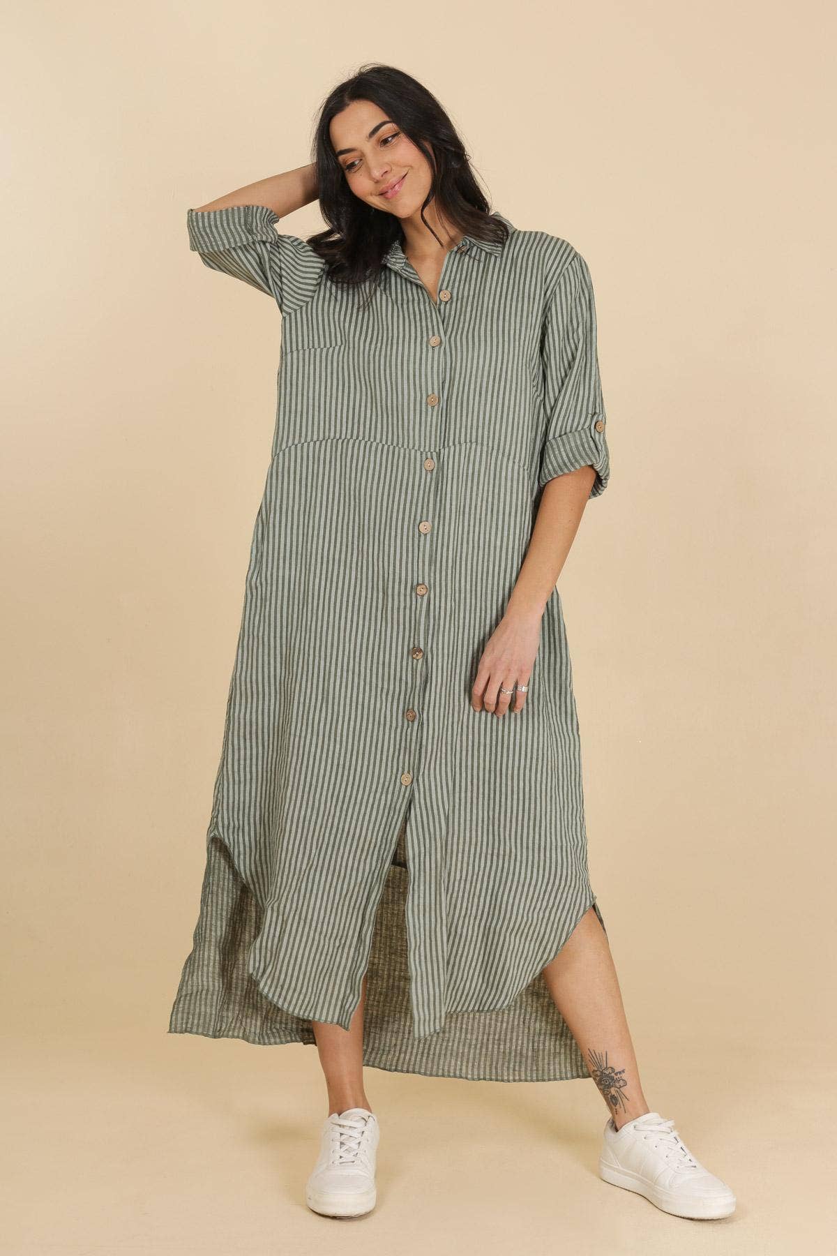 100% linen shirt dress