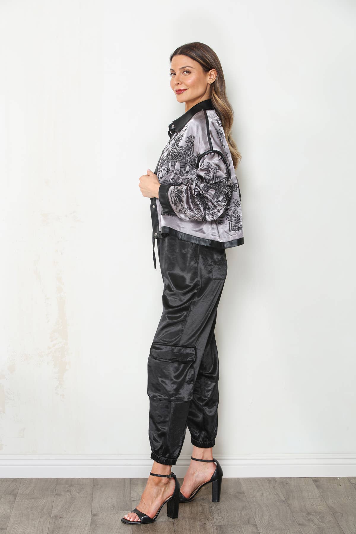 PRE ORDER SHIPS NOVEMBER 10 Embroidered Chinoiserie Crop Satin Jacket
