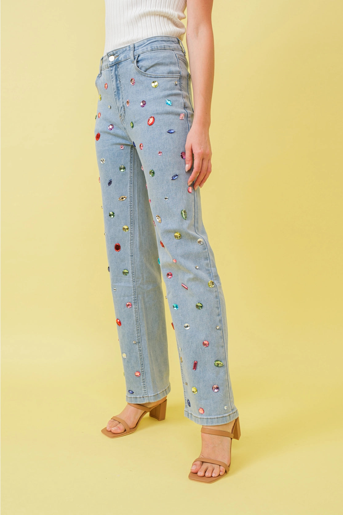 Light Wash Mid Rise Rhinestone Jeans