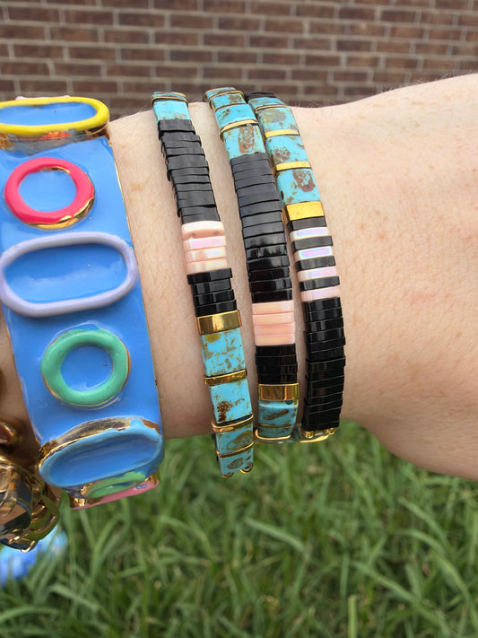 Black and Turq Stretch Bracelet