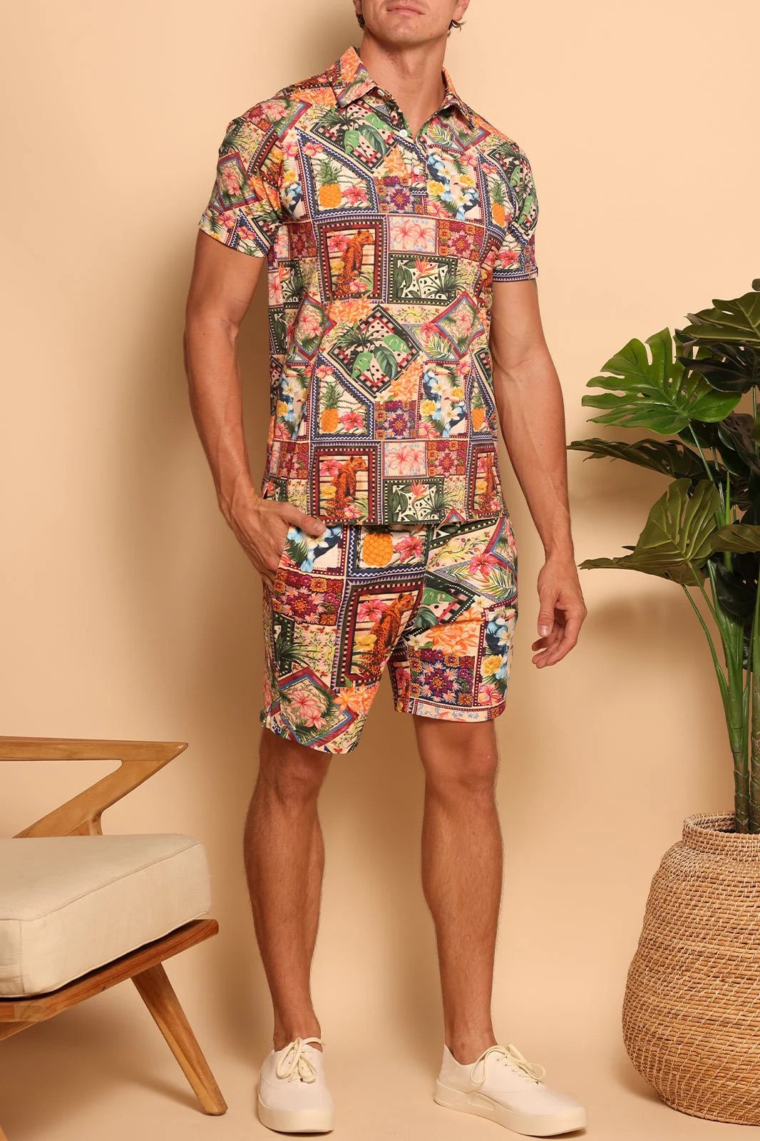 Tropical Patchwork Activewear Men’s Polo