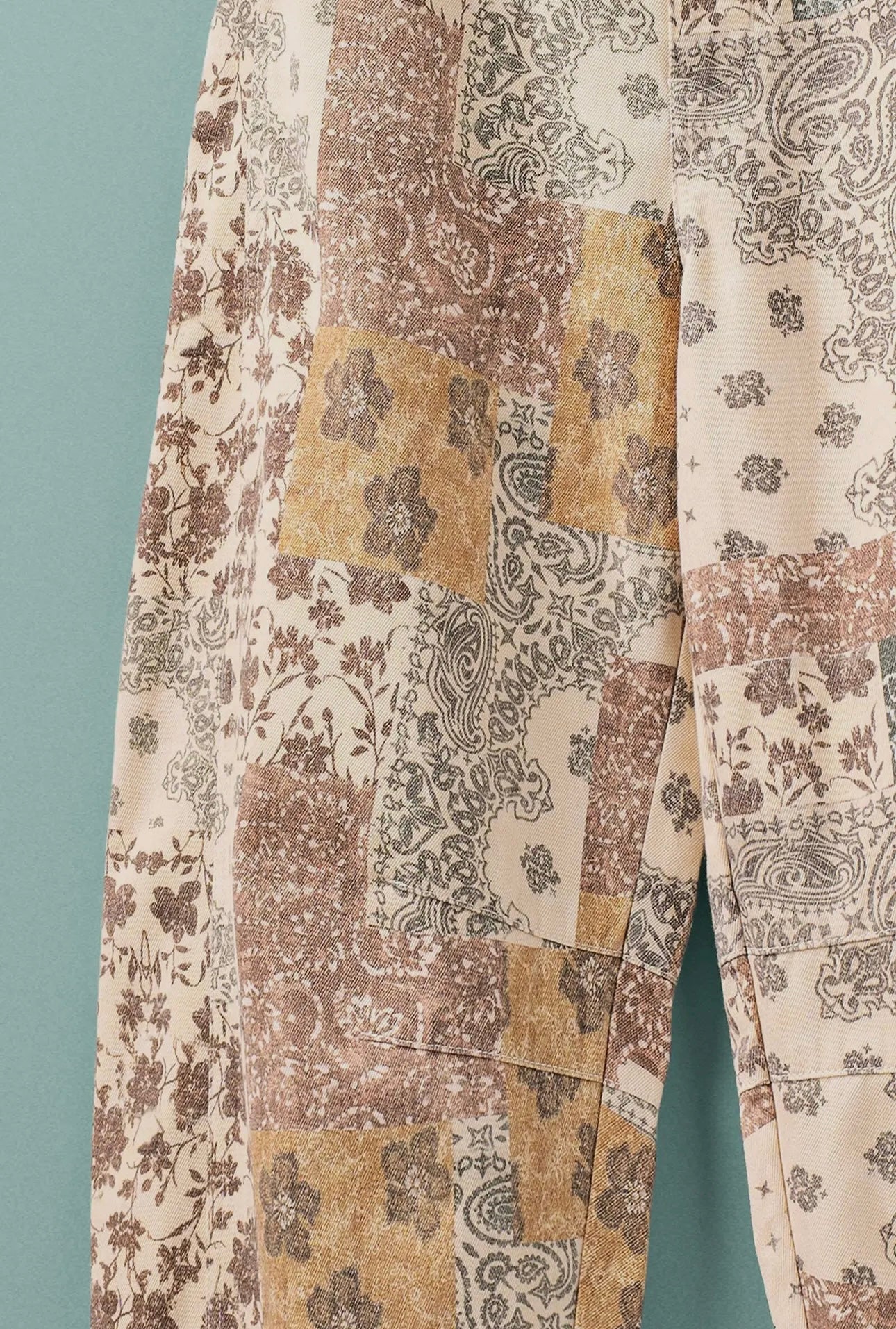 Vintage Boho Bandana Print Denim Barrel Jeans